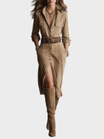 Trendy Brown Suede Midi Dress