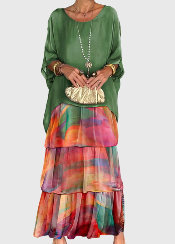 Elegant Flowy Maxi Dress Multicolour, studio photo