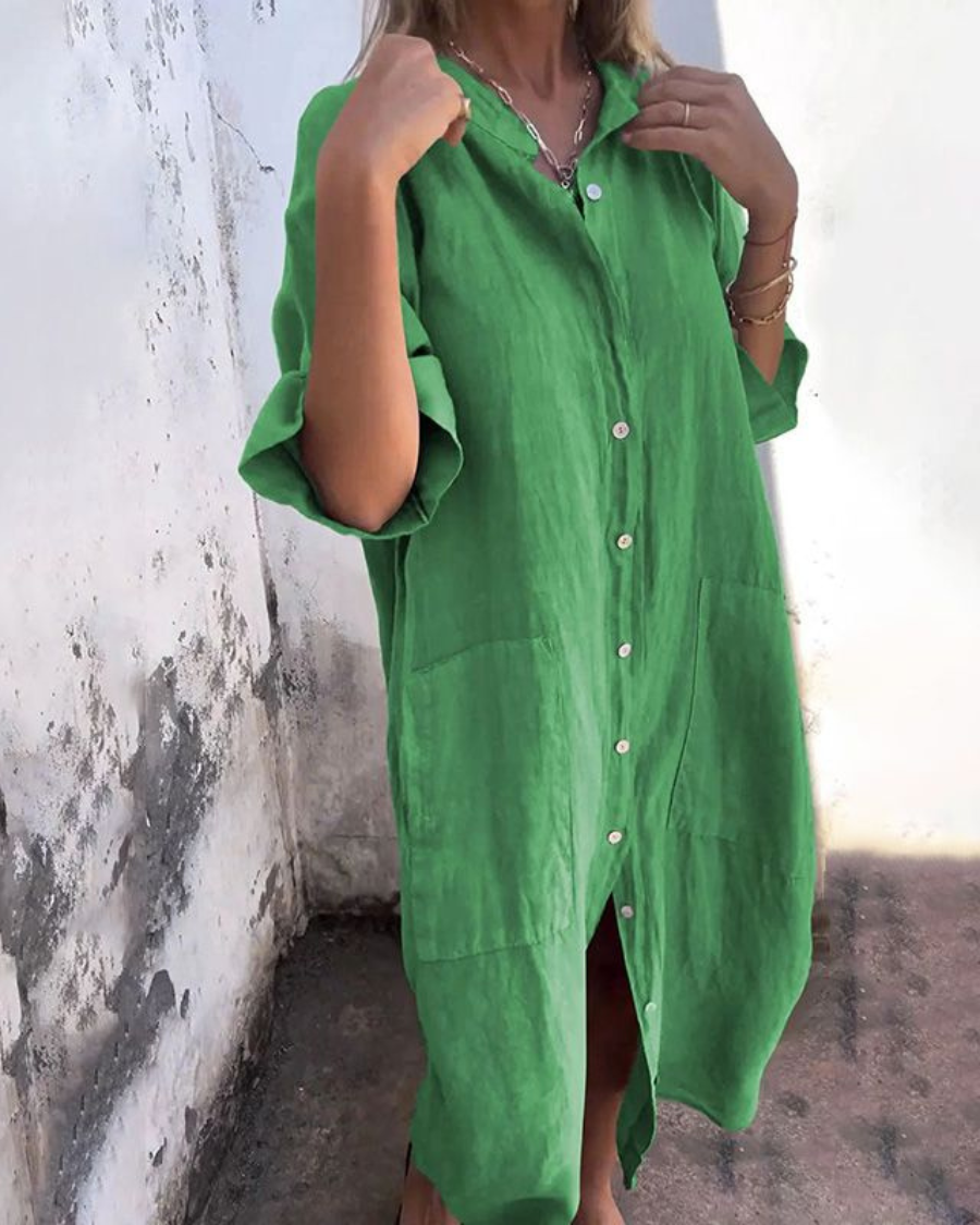 Pippa | Relaxed Flowy Shirt Dress Green, studio photo
