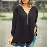 Anika | Double-Hem Zip-Neck Blouse