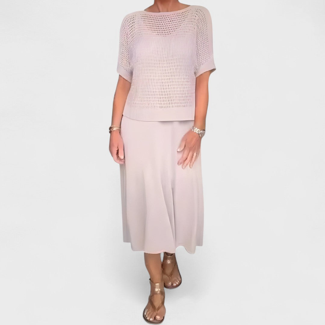 Claudia | Summer Dress with Woven Bodice Beige, photo studio