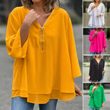 Anika | Double-Hem Zip-Neck Blouse