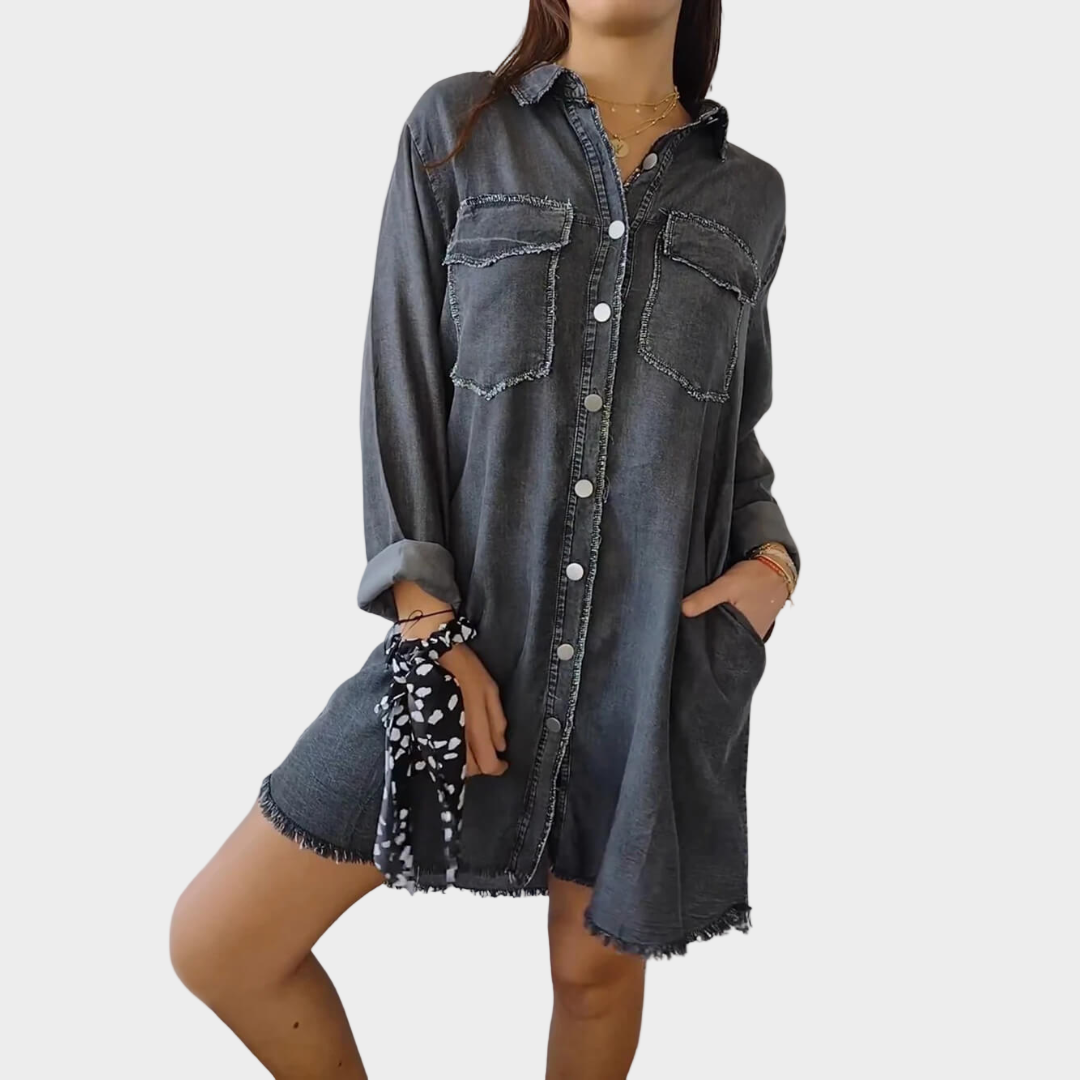 Long-Sleeve Denim Shirt Dress