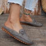 Erin | Perforated Backless Loafers with a Bow