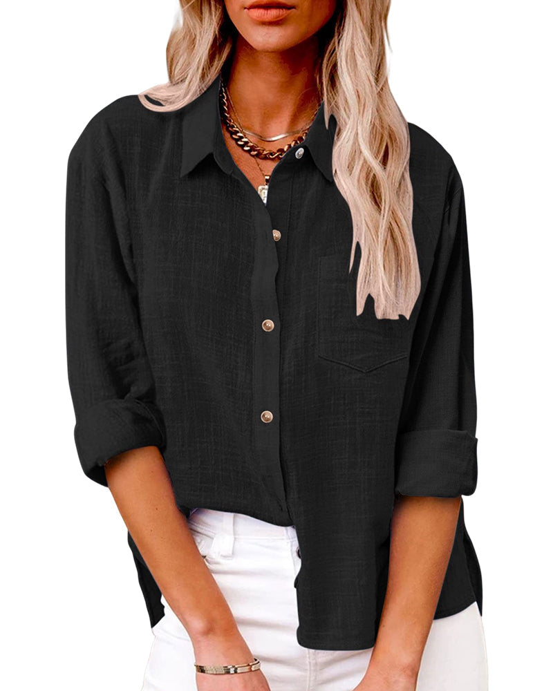 Martina | Oversized Shirt with Chest Pocket Black, studio photo