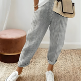 Dahlia | Striped Tapered Trousers with Turn-Up Hems