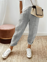 Dahlia | Striped Tapered Trousers with Turn-Up Hems