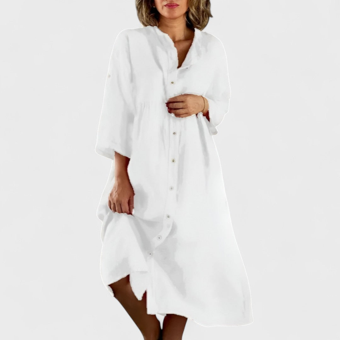 Indie | Cotton and Linen Shirt Dress White, photo studio
