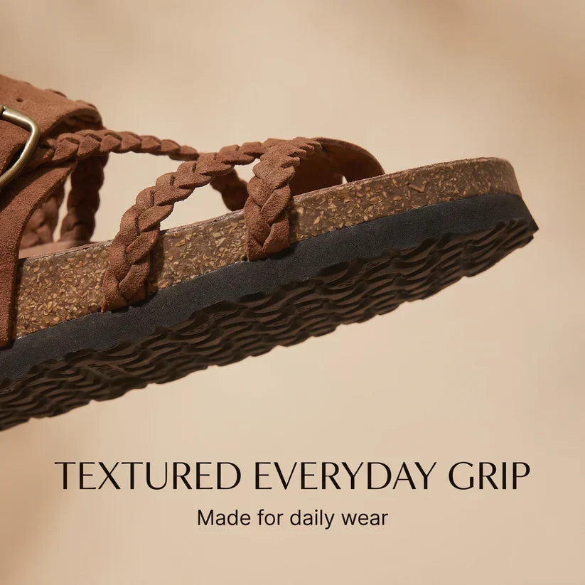 Leah Braided Cork Comfort Sandals Green, photo studio