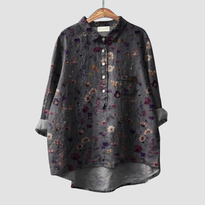 Elegant Summer Blouse in Charcoal Ditsy Floral