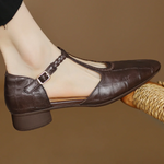 Braided-Strap Leather T-Bar Shoes