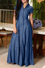 Flared Denim Maxi Shirt Dress