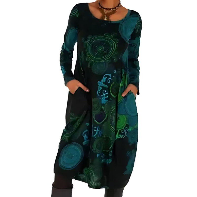 Bernie | All-Over Print Midi Dress with Pockets Blue, studio photo