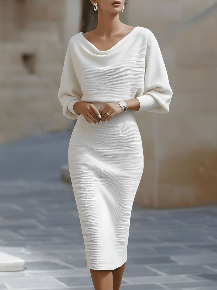 Marian | Cowl-Neck Cocktail Dress White, studio photo