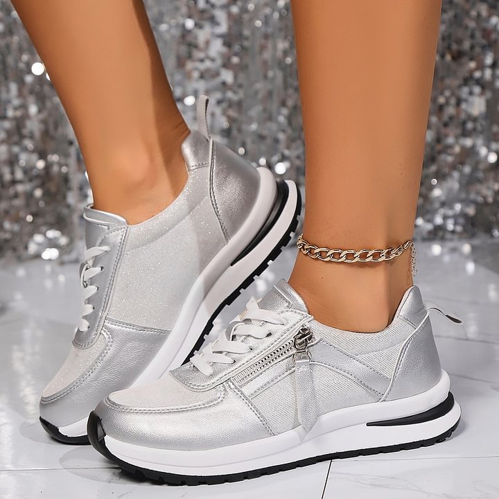 Alyce | Orthopaedic Sneakers with a Side Zip Gold, photo studio