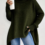 Long Split-Hem Turtleneck Jumper