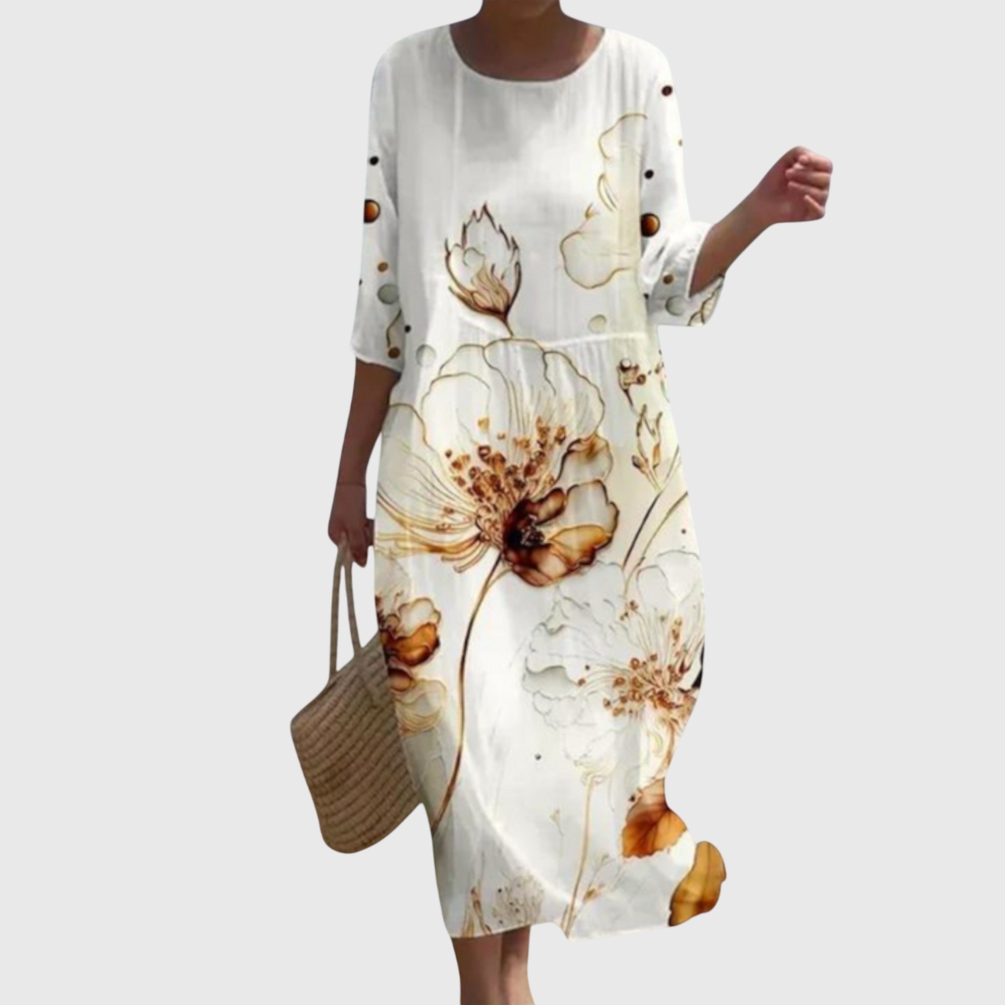 Elegant Floral Maxi Dress White, studio photo