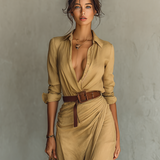 Caroline | Belted Shirt-Style Maxi Dress