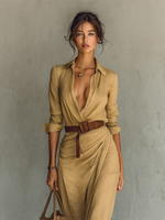 Caroline | Belted Shirt-Style Maxi Dress