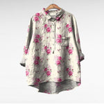 Elegant Summer Blouse in Pink Cut-Paper Floral