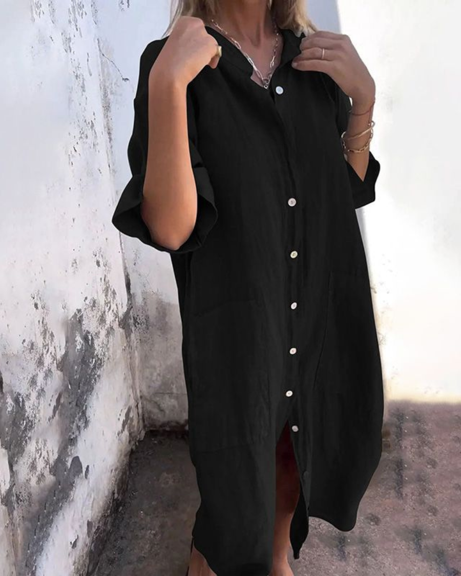 Pippa | Relaxed Flowy Shirt Dress Black, studio photo