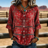 Thomasina | Button-Front Blouse with a Scoop Neck and Ladder Trim