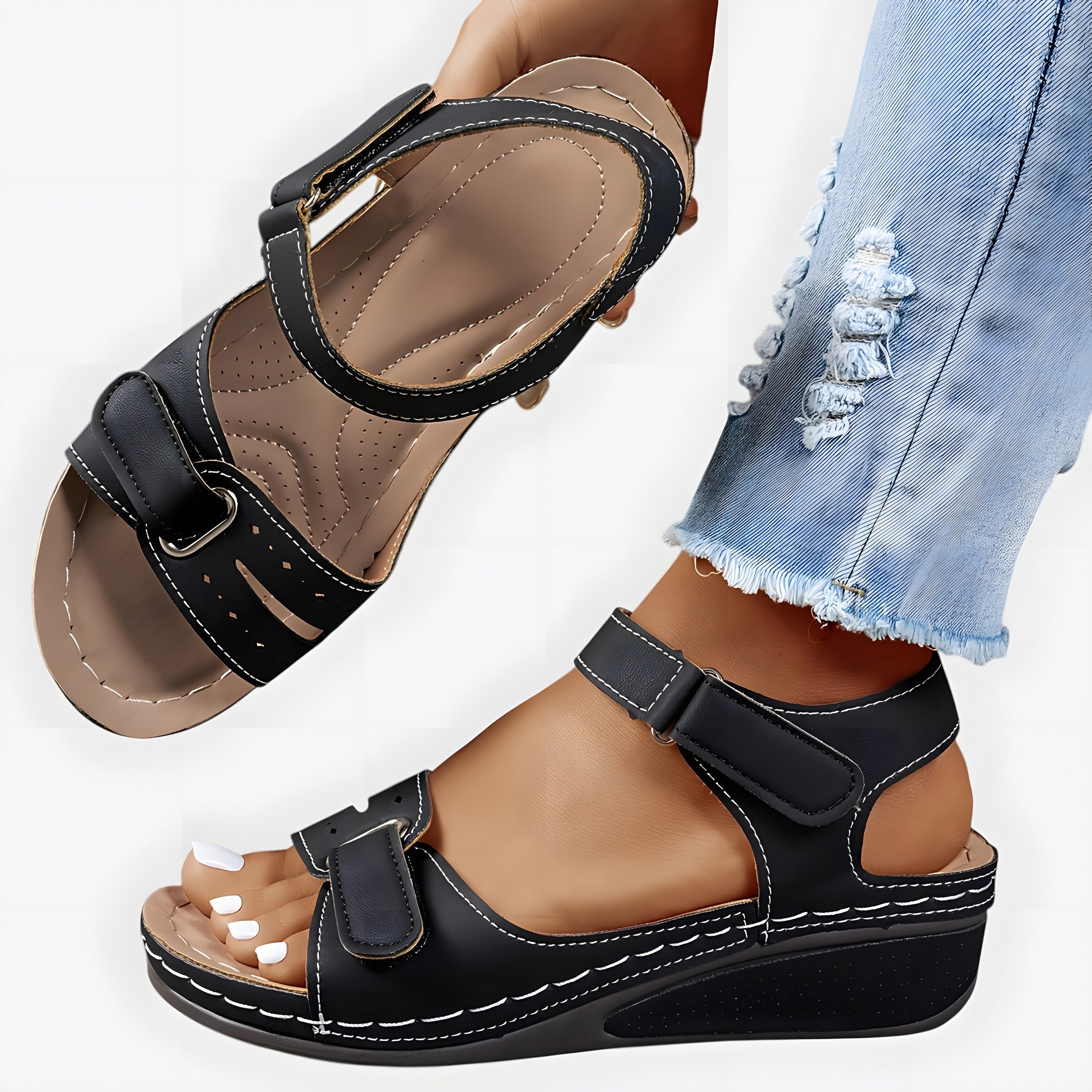 Hannah | Women's Supportive Orthopaedic Sandals Black, photo studio