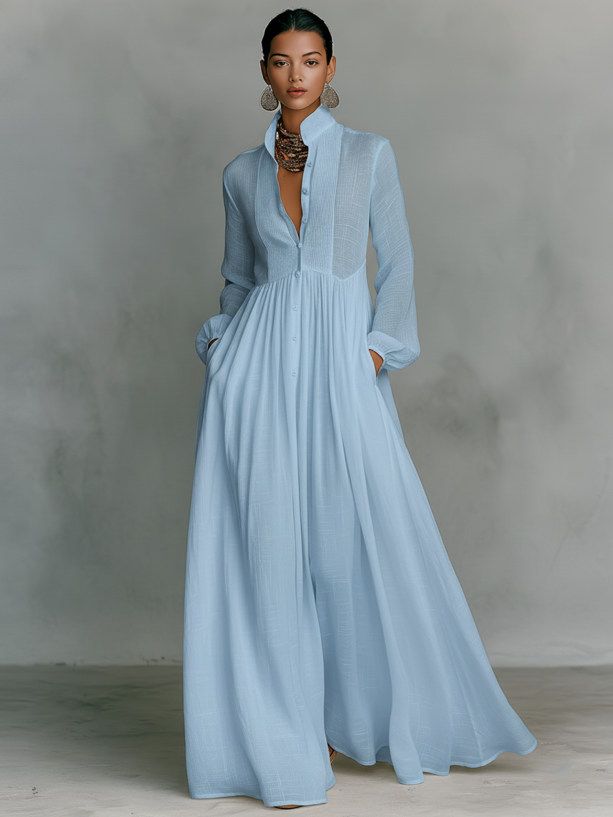 Antonia | Maxi Dress with Pleated Skirt Blue, studio photo