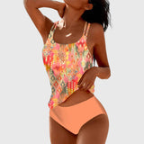 Swimsuit Set in Gold Mandala with Aqua Brief