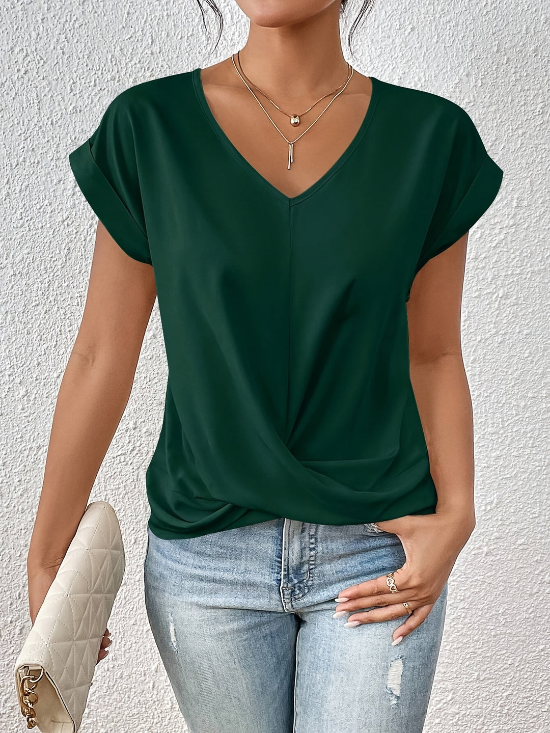 Sybil | Soft V-Neck Top Green, studio photo