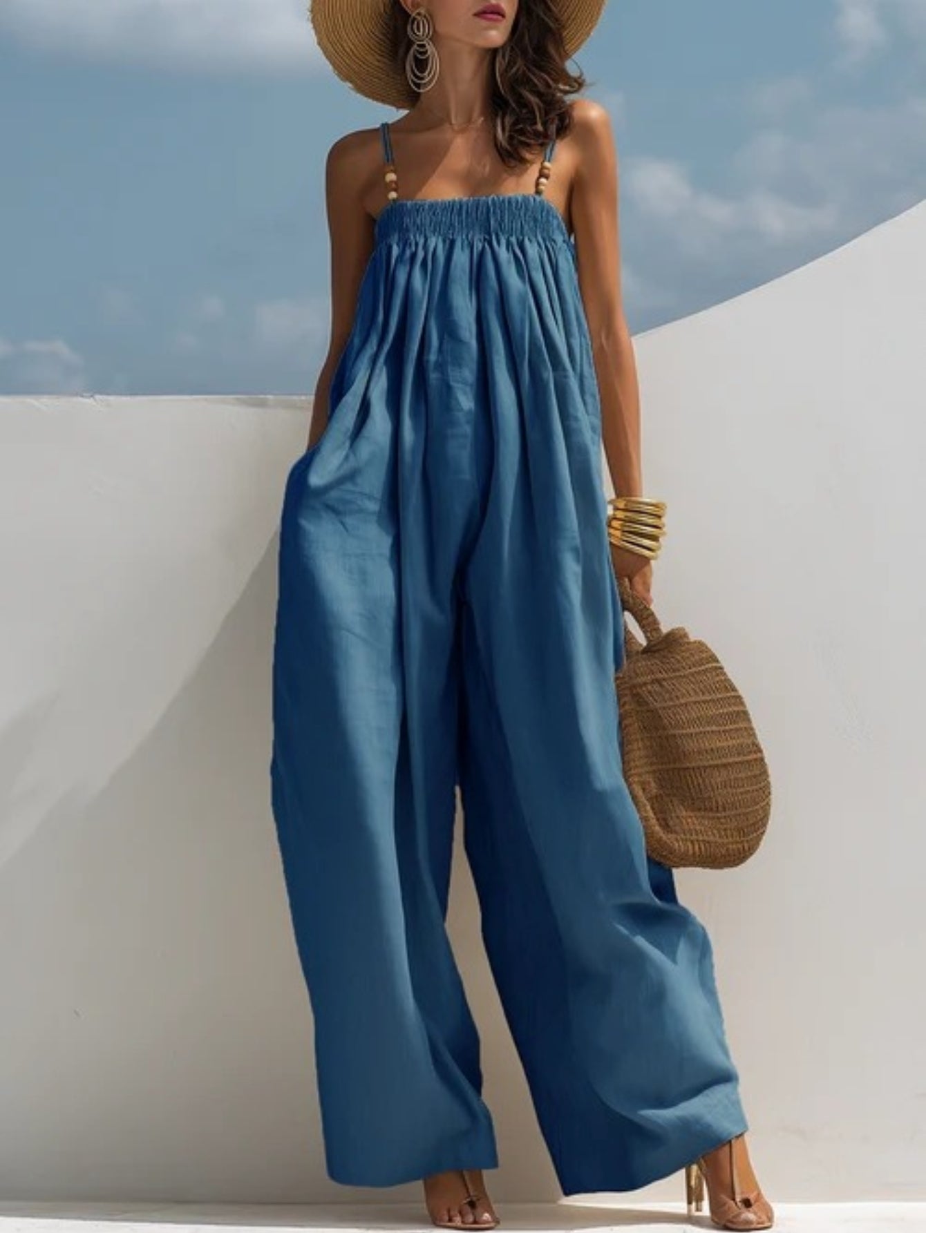 Wide-Leg Denim Jumpsuit