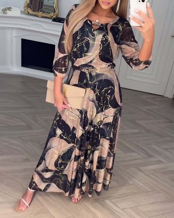 Fenella | Elegant Marble Print Maxi Dress