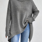 Long Split-Hem Turtleneck Jumper