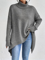 Long Split-Hem Turtleneck Jumper