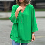 Anika | Double-Hem Zip-Neck Blouse