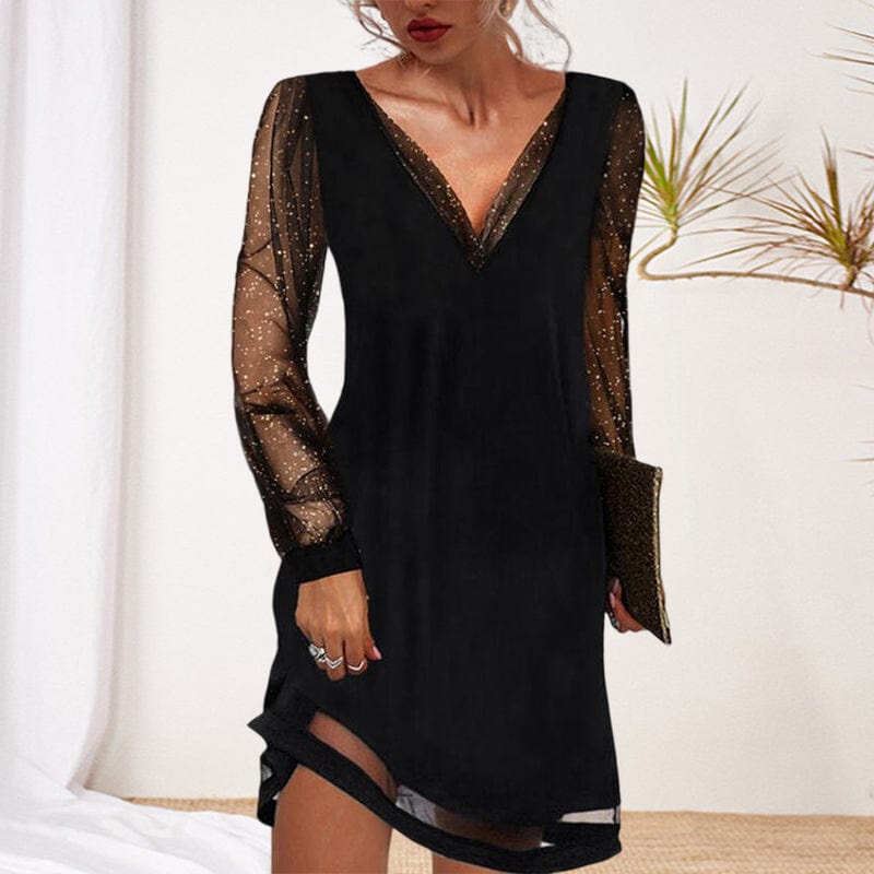 Lorna | V-Neck Evening Dress with Sparkly Sleeves