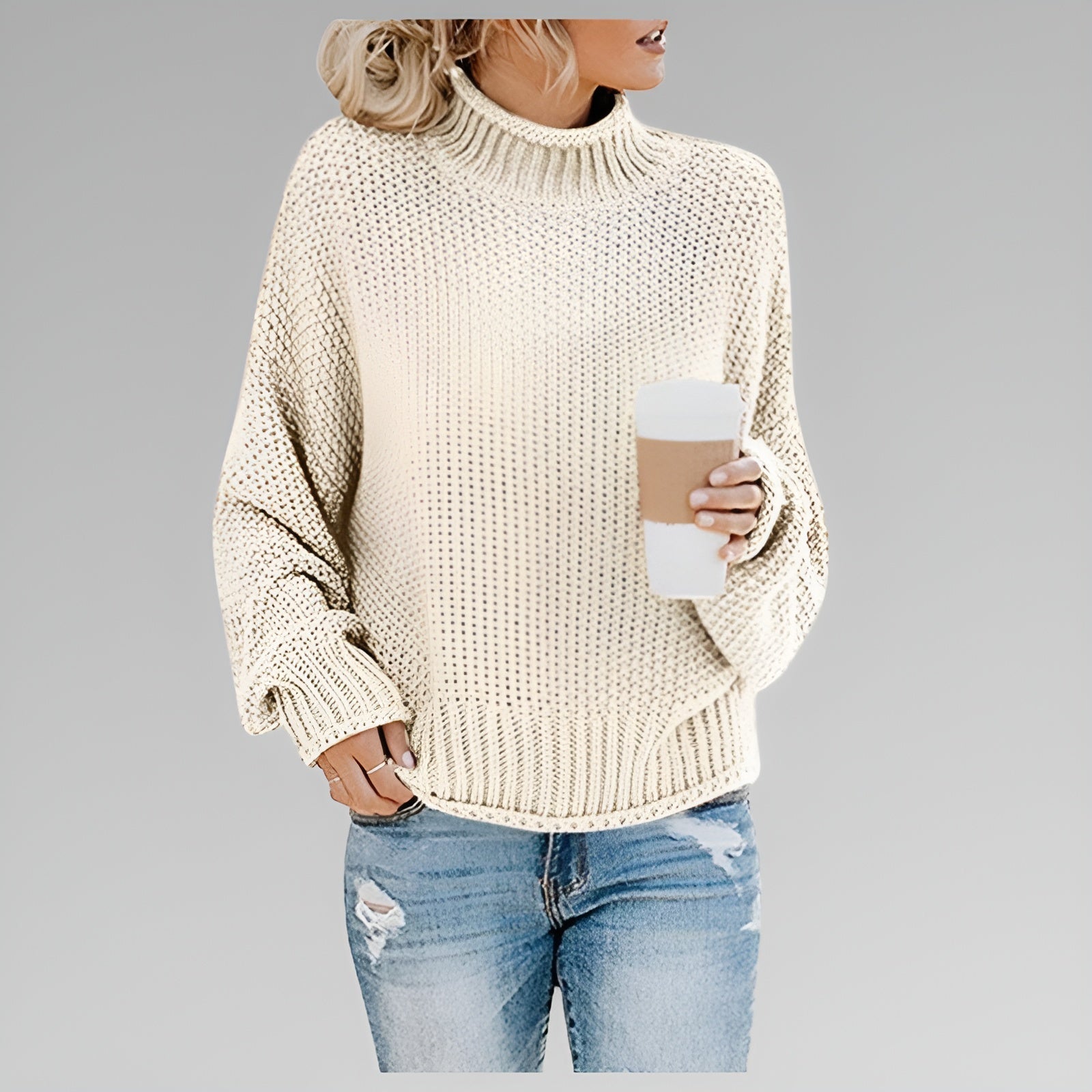 Orange High-Neck Jumper White, studio photo