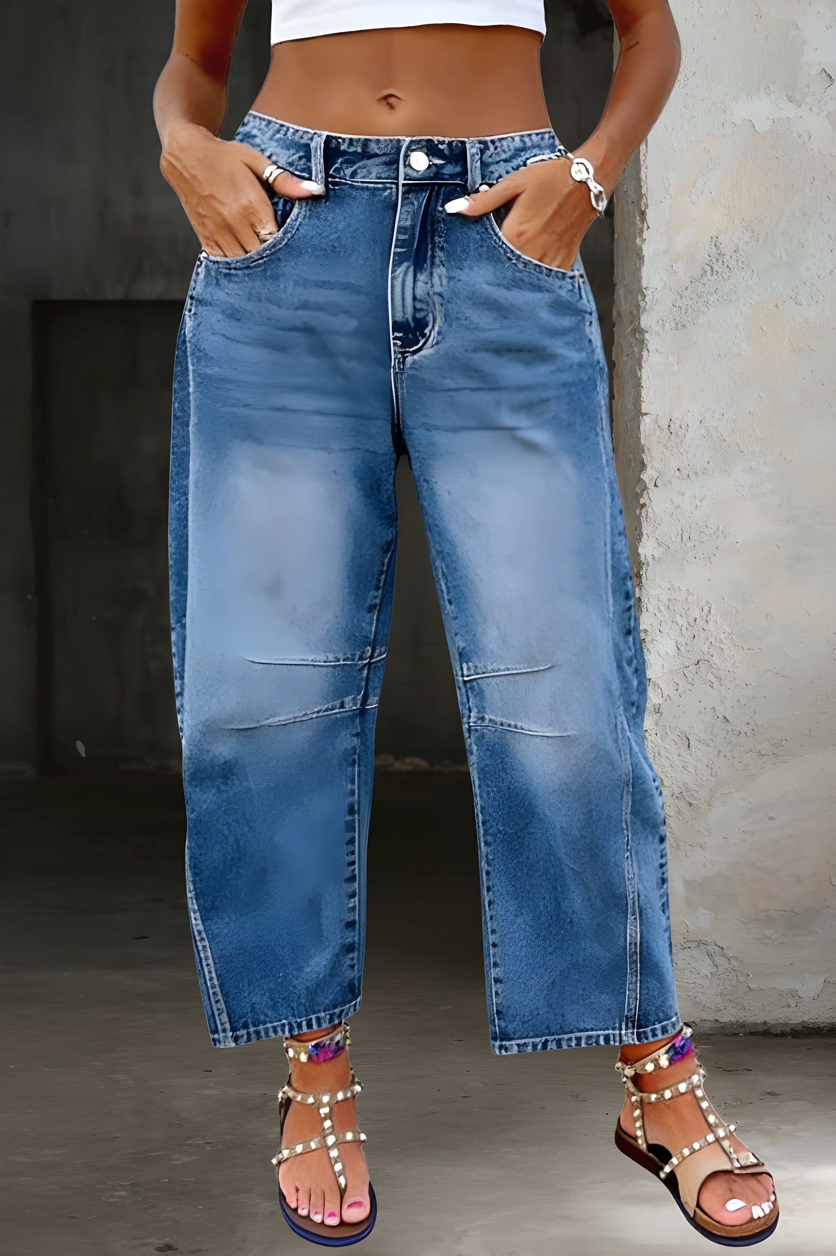 Sasha | Flared Casual Jeans Blue, photo studio
