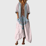 Colourful Print Maxi Dress in Blush and Aqua Border