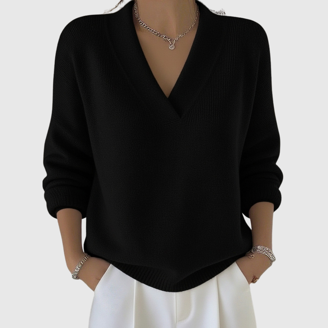 Pink V-Neck Jumper Black, photo studio
