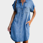 Short Buttoned Denim Dress with Chest Pockets