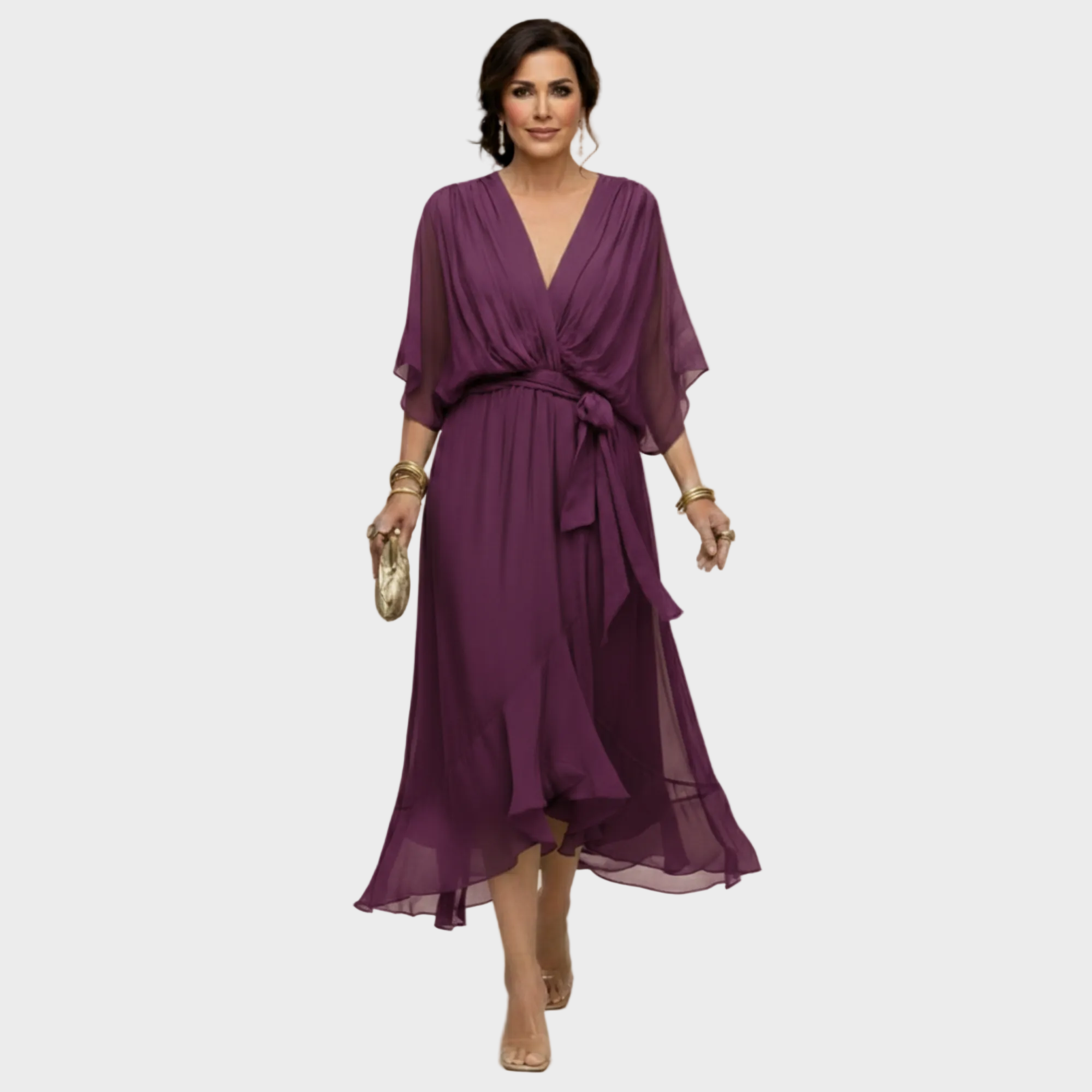 Monica | V-Neck Chiffon Dress Dark Purple, photo studio