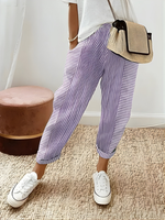 Dahlia | Striped Tapered Trousers with Turn-Up Hems