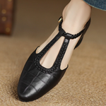 Braided-Strap Leather T-Bar Shoes