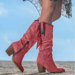 Yasmin | Orthopaedic Fringed Western Boots with a Block Heel