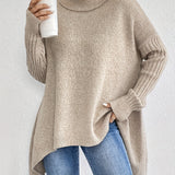 Long Split-Hem Turtleneck Jumper