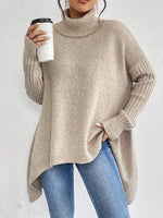 Long Split-Hem Turtleneck Jumper