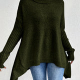 Long Split-Hem Turtleneck Jumper