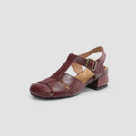 Orthopaedic Mary Jane Shoes in Burgundy Leather, T-Bar
