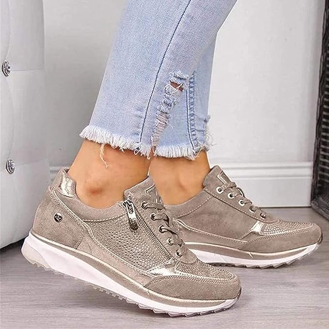 Gabri Zip-Up Orthopedic Sneakers Beige, photo studio